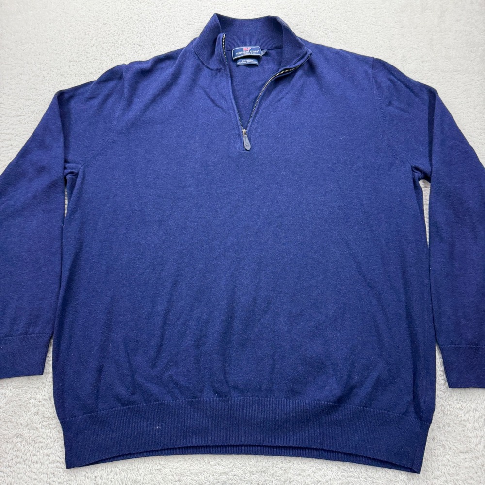 Vineyard Vines Mens Blue 85 Cotton 15 Cashmere 1/4 Zip Sweater Size L